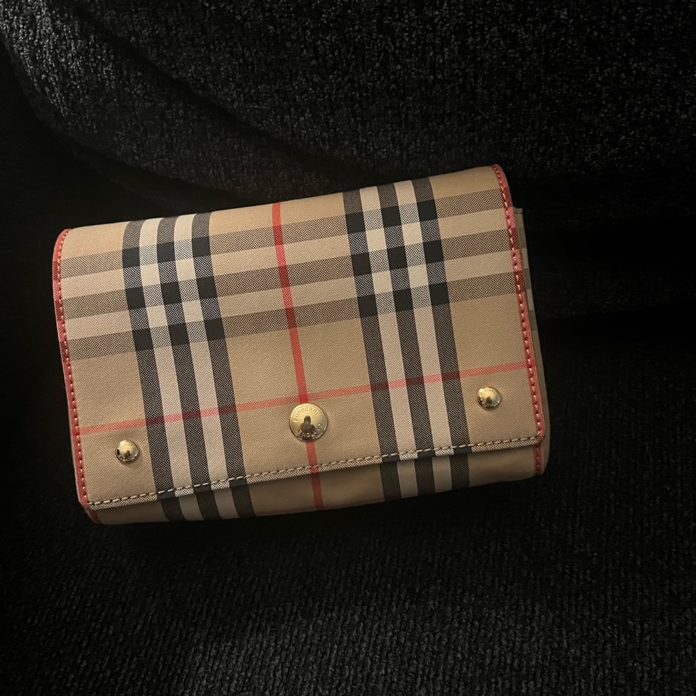 Burberry Beige and Red Checkered Clutch